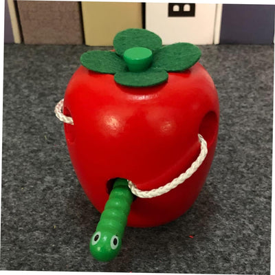 Alasum Educational String for Children Children Apple Shaped Toy Practical Caterpillar Play Tool Threader Eat Game Wooden Apple Shape Early