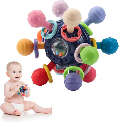 Fidtoy Baby Sensory Teething Rattle Toy – Silicone Montessori Sensory Toy for Infants 0–12 Months