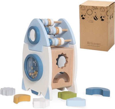 Fidtoy Rocket Activity Cube Montessori Wooden Toy for Toddlers
