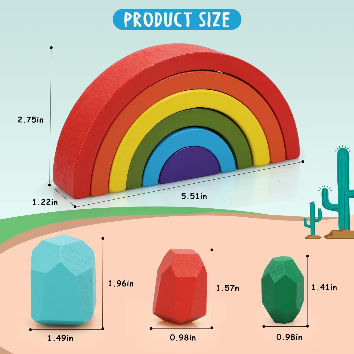 Wooden Rainbow Stacking Rocks Toy