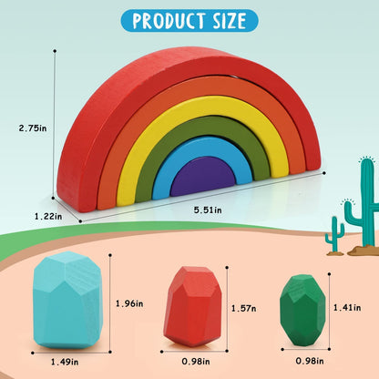 Wooden Rainbow Stacking Rocks Toy