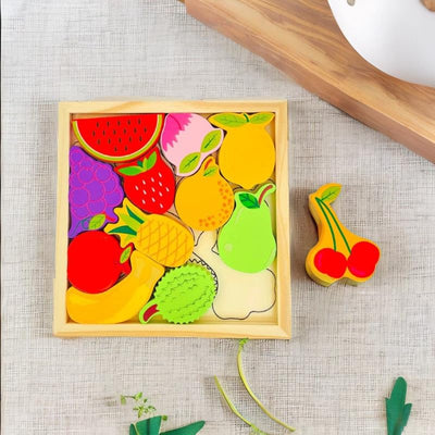 Fidtoy Tangram en bois - Fruits Jouet éducatif pour tout-petits Apprentissage Montessori des mathématiques et des formes