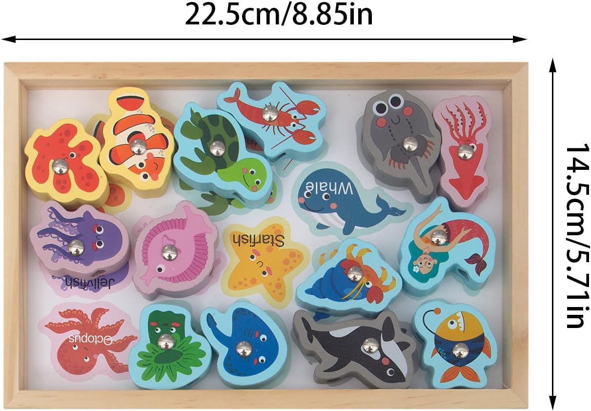 SCOOVY Magnetic Fishing Game, Wood Children's 2 in 1 Fishing Game, Safe Wooden Fishing Games with Vivid Fishes, Educational Roddlers Fishing Game for Kids Home Outdoor Indoor