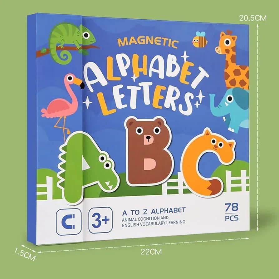 Magnetic Alphabet Letters Learning Set with Animal ABC Board Book – Preschool Educational Toy for Kids 3+ – Magnetic ABCs for Toddlers, Montessori Learning Tool, Phonics & Spelling Practice