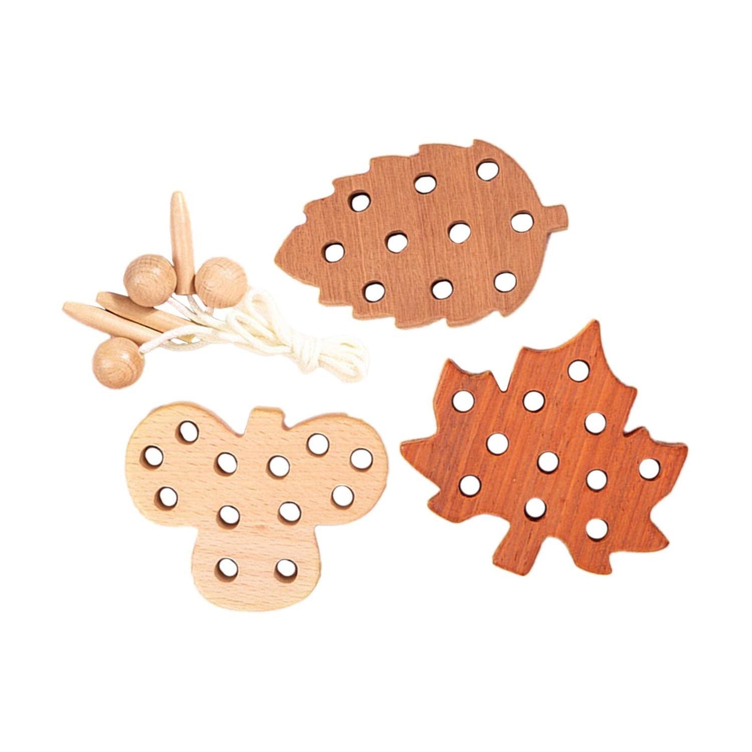 3 Pieces Wooden Lacing Threading Toys Montessori for Birthday Gift Style B