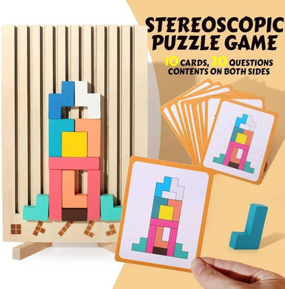 Wooden 3D Tetris Puzzle - Montessori Brain Teaser for Kids & Adults