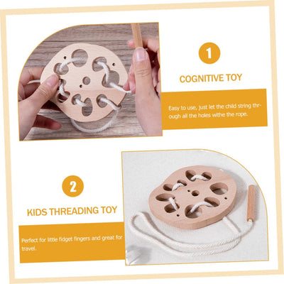 Juguetes de madera de loto con cuerda para que los niños aprendan la coordinación mano-ojo, juego de ensartar para niños