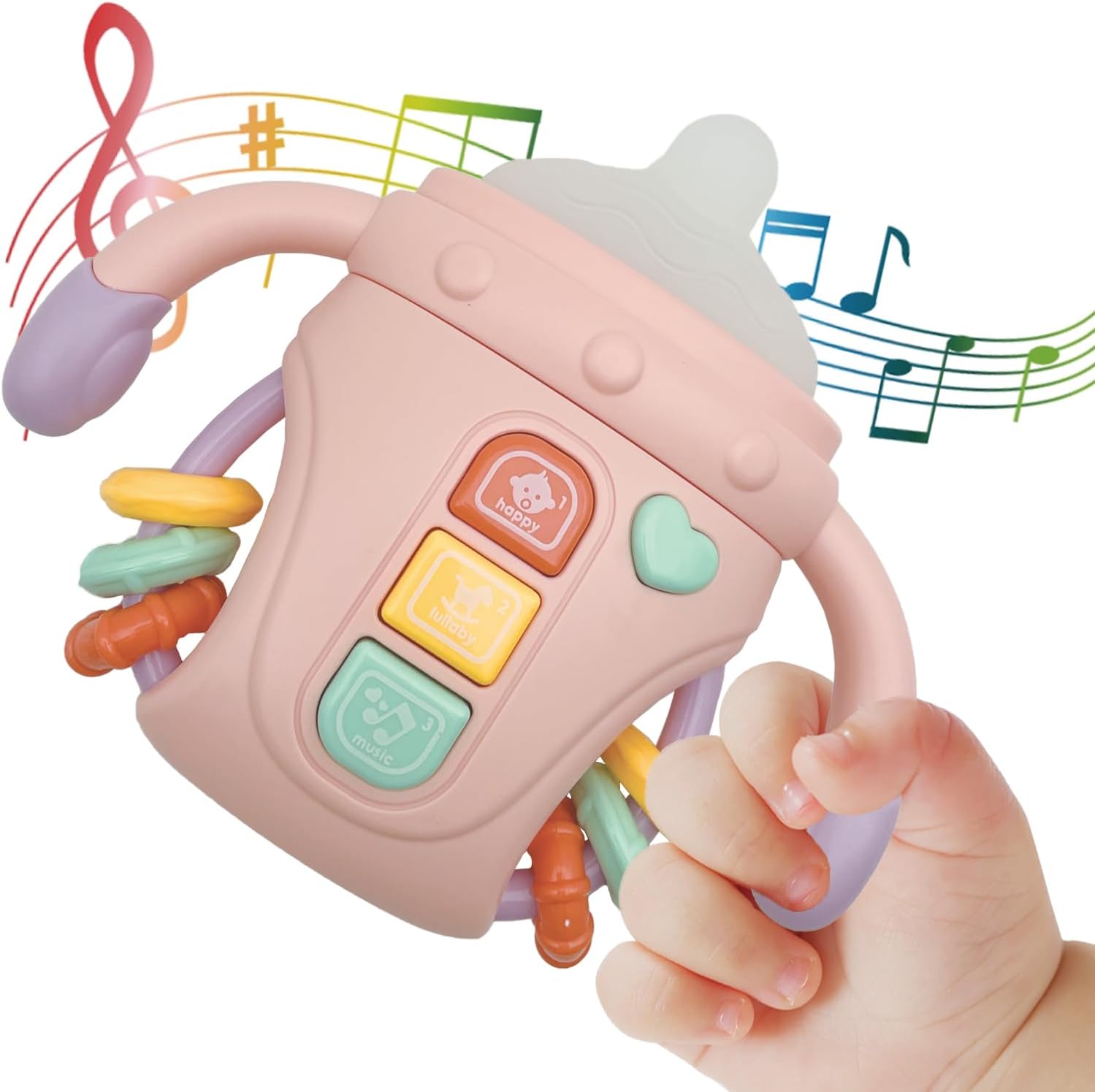 Fidtoy Comfort Bottle Baby Sensory Toy with Lights, Music and Teether | Soothing Learning Toy for Infants 6-24 Months