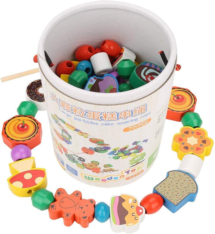 Zerodis Wooden Beads Toy, Wooden Thread Beads Lacing Beads Strings Beads Set Montessori Toys for Toddlers Preschool Children