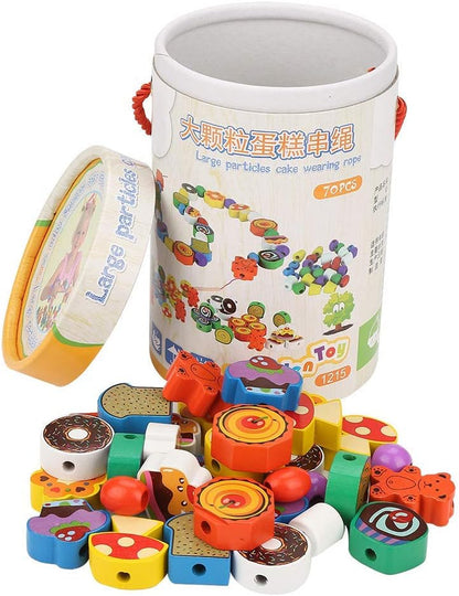 Zerodis Wooden Beads Toy, Wooden Thread Beads Lacing Beads Strings Beads Set Montessori Toys for Toddlers Preschool Children