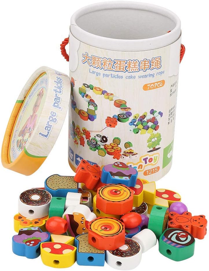 Zerodis Wooden Beads Toy, Wooden Thread Beads Lacing Beads Strings Beads Set Montessori Toys for Toddlers Preschool Children