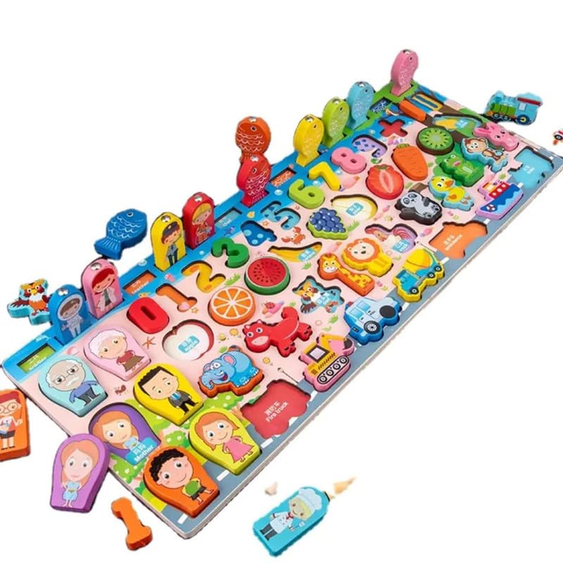 Wooden Jigsaw Magnetic Fishing Game Educational Puzzle Board with Numbers, Animals, Fruits & Vehicles | Montessori Learning Toy Set for Kids | Digital DIY Educational Log Board Game