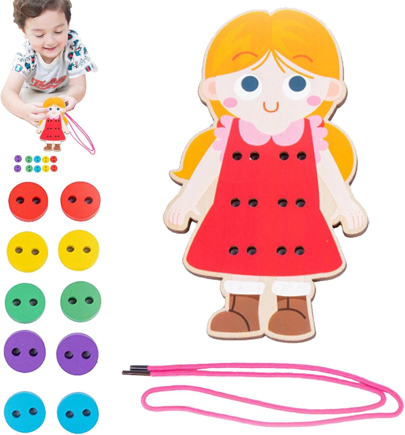 Kongou Sewing Button Toy | Sewing Cards for Children to Learn the Basic Life Skills,Montessori Toy Threading Motor Skills Game for Development