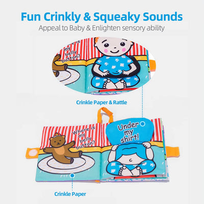 Jollybaby Livres en tissu coucou pour bébés, livre doux froissé toucher et sentir pour bébés, nourrissons et tout-petits, jouets de poussette interactifs pour le développement précoce (cache-cache)