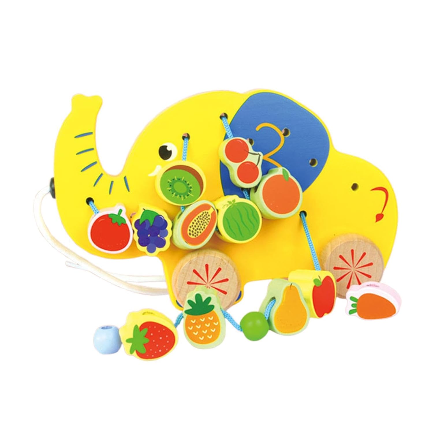 UJEAVETTE Wooden Lacing Beads Toy Cartoon Educational for Kids Toddlers 3 4 5 Year Old Elephant