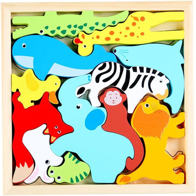 Fidtoy Wooden Animal & Forest Puzzle Set – Montessori Educational Toy for Toddlers