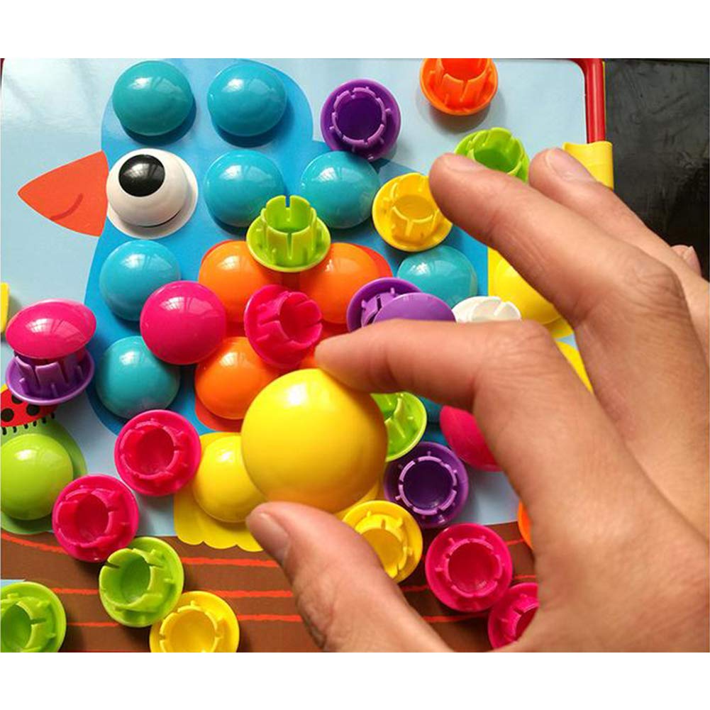 Fidtoy Geometric Button Puzzle Toy with 12 Picture Cards