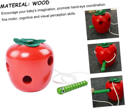 Alasum Educational String for Children Children Apple Shaped Toy Practical Caterpillar Play Tool Threader Eat Game Wooden Apple Shape Early