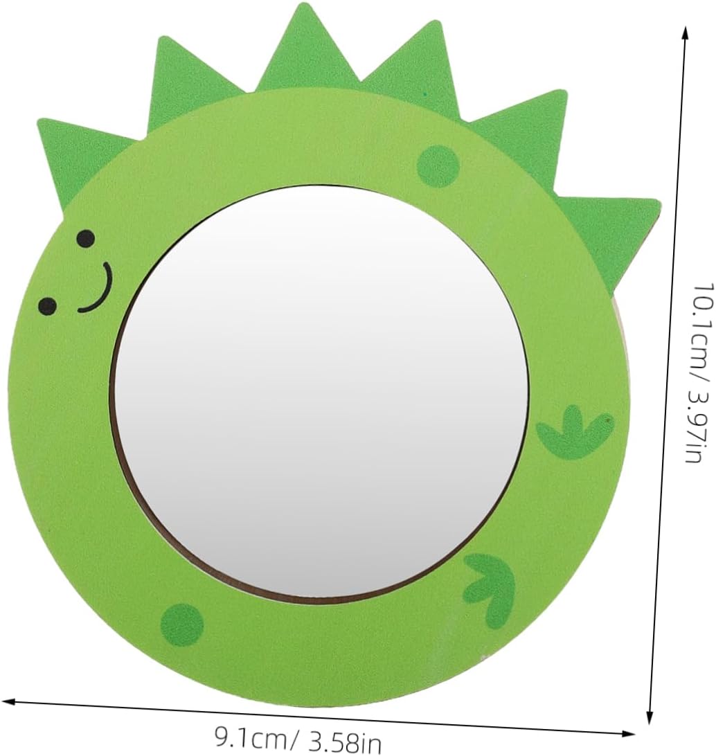 Vaguelly Handheld Mini Mirror for Makeup Baby Bath Learning Toys Safe Wooden Dinosaur Mirror for Girls