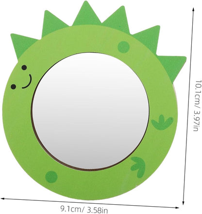 Vaguelly Handheld Mini Mirror for Makeup Baby Bath Learning Toys Safe Wooden Dinosaur Mirror for Girls