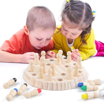 Fidtoy Wooden Memory Matching Game for Kids – Color Recognition Board Game with Dice and Wooden Pegs