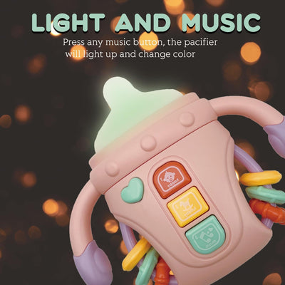 Fidtoy Comfort Bottle Baby Sensory Toy with Lights, Music and Teether | Soothing Learning Toy for Infants 6-24 Months