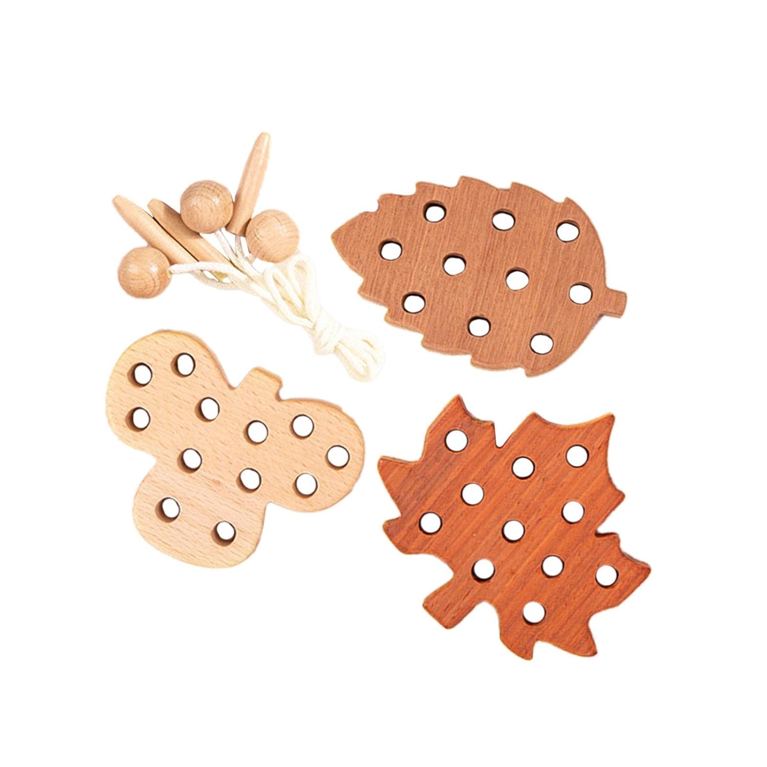 3 Pieces Wooden Lacing Threading Toys Montessori for Birthday Gift Style B