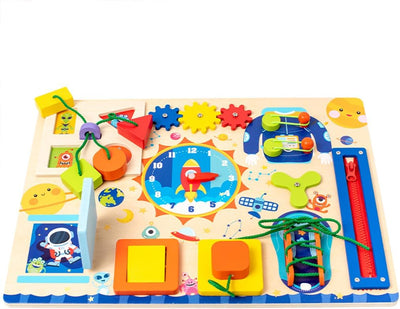 Fidtoy Montessori Busy Board Book pour tout-petits, tableau d'activités sensorielles avec fermetures éclair, boucles, boutons, jouet d'apprentissage, motricité fine, jouet de voyage calme, cadeau