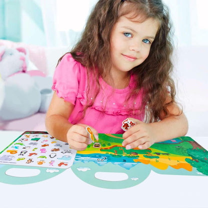 2 Sets Portable Jelly Quiet Busy Book, Vehicle & Animal Reusable Sticker Books for Kids, Toddler Sticker Activity Book Preschool Learning Activities Educational Toys for Girls Boys Ages 3+