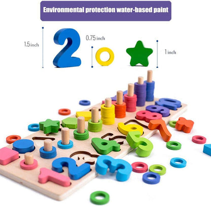 Kiditos (Three in One) Wooden Digital Shape Pairing Puzzle Sorting Montessori, Game for Kids 2 to 5 Year, Math Block Stacking Toy for Boys and Girls