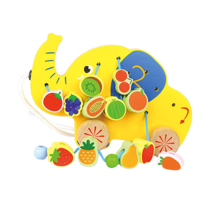 UJEAVETTE Wooden Lacing Beads Toy Cartoon Educational for Kids Toddlers 3 4 5 Year Old Elephant