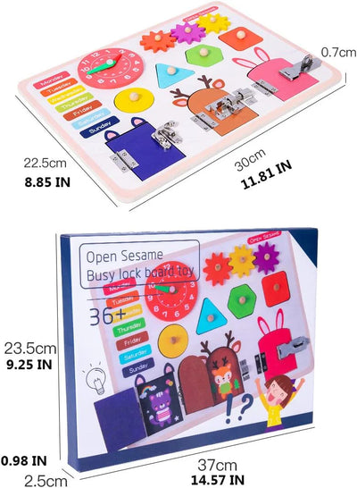 Fidtoy Wooden Busy Board with Locks Clock and Shape Puzzles