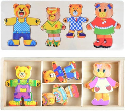 Fidtoy Wooden Magnetic Bear Puzzle Game for Kids 24 Pattern Sets Tabletop Montessori Toy Age 3+