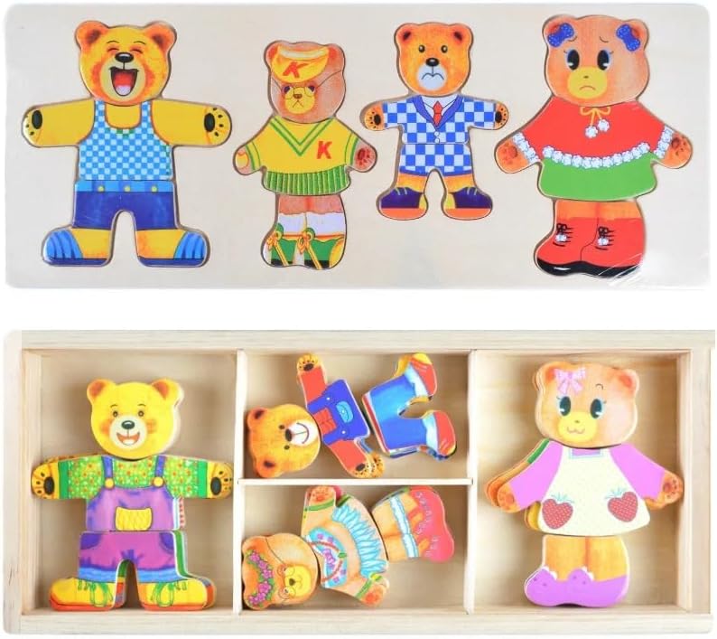 Fidtoy Wooden Magnetic Bear Puzzle Game for Kids 24 Pattern Sets Tabletop Montessori Toy Age 3+