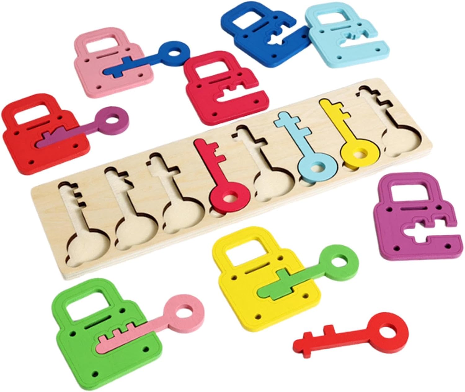 MagiDeal Wood Locks and Keys Toys Shape Color Matching Game, Birthday Gift, Early Educational Toy for Preschool Children