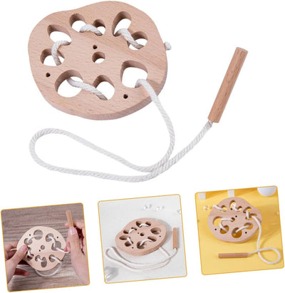 Juguetes de madera de loto con cuerda para que los niños aprendan la coordinación mano-ojo, juego de ensartar para niños