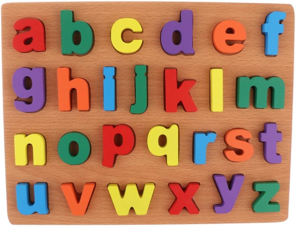 Fidtoy 3D Wooden Lowercase Alphabet Learning Board, Montessori Wooden Letter Puzzle for Toddlers, Preschool ABC Spelling and Language Learning Toy Ages 2-5