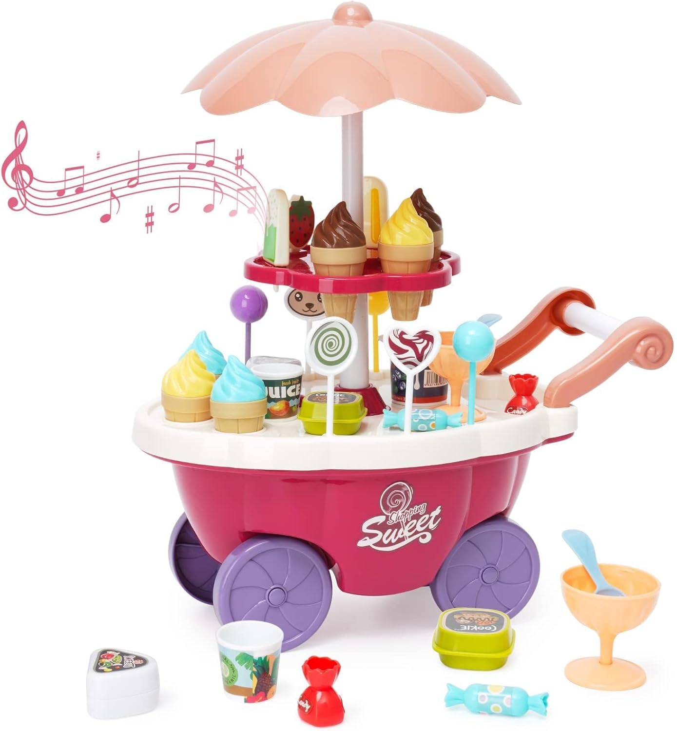 Fidtoy Ice Cream Truck Playset with Light Sound and 30 Pieces