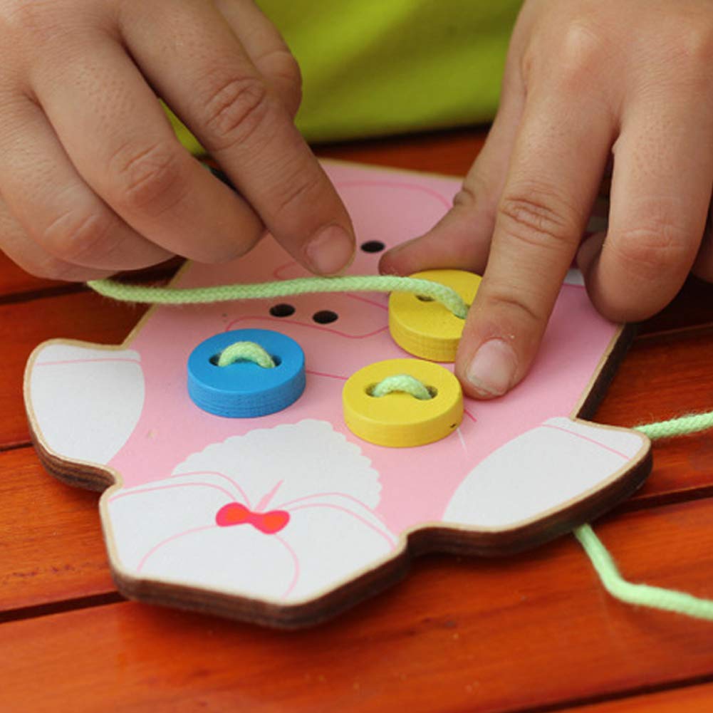 FnieYxiu Toys, Kids Children Wooden Sew-on Buttons Lacing Board Toddler Early Education Toy
