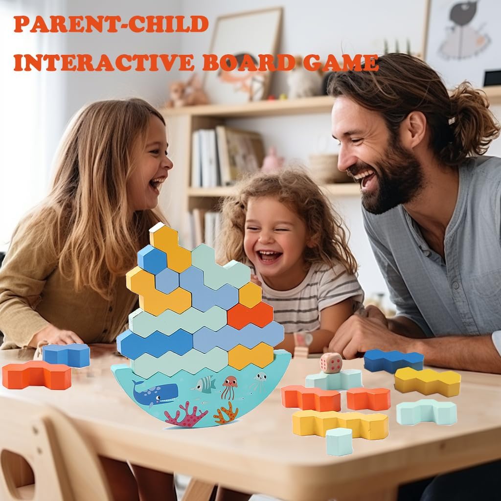 Jeu de société Fidtoy Balance Stacking en bois avec dés