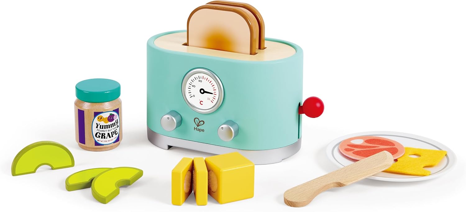 Fidtoy Ensemble de jouets grille-pain en bois pour enfants, jeu d'imitation cuisine et aliments