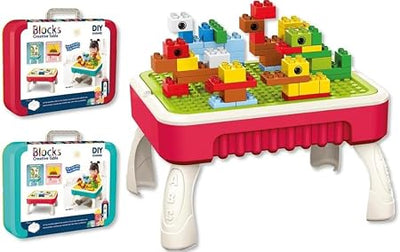 Fidtoy 3 In 1 Multifunctional Briefcase Building Blocks Table, Plastic Portable Building Table and Drawing Board Set, Fine Motor Creative Play Toy Ages 3+