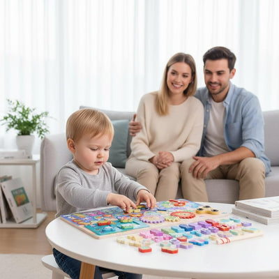 Fidtoy 8-in-1 Wooden Puzzle Board Learning Toy for Kids