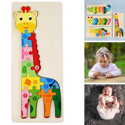 Fidtoy 3D Wooden Animal Board Giraffe Puzzle, Wooden Giraffe Puzzle Board for Toddlers, Animal Recognition Matching Fine Motor Toy Ages 2-6