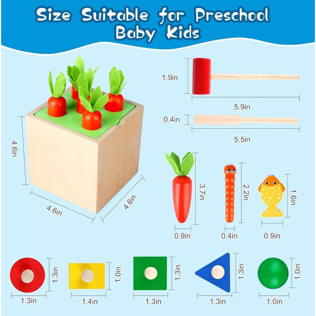 Fidtoy Montessori Wooden 5-in-1 Activity Toy – Shape Sorting, Hammer Ball, Fishing & Fine Motor Learning Set