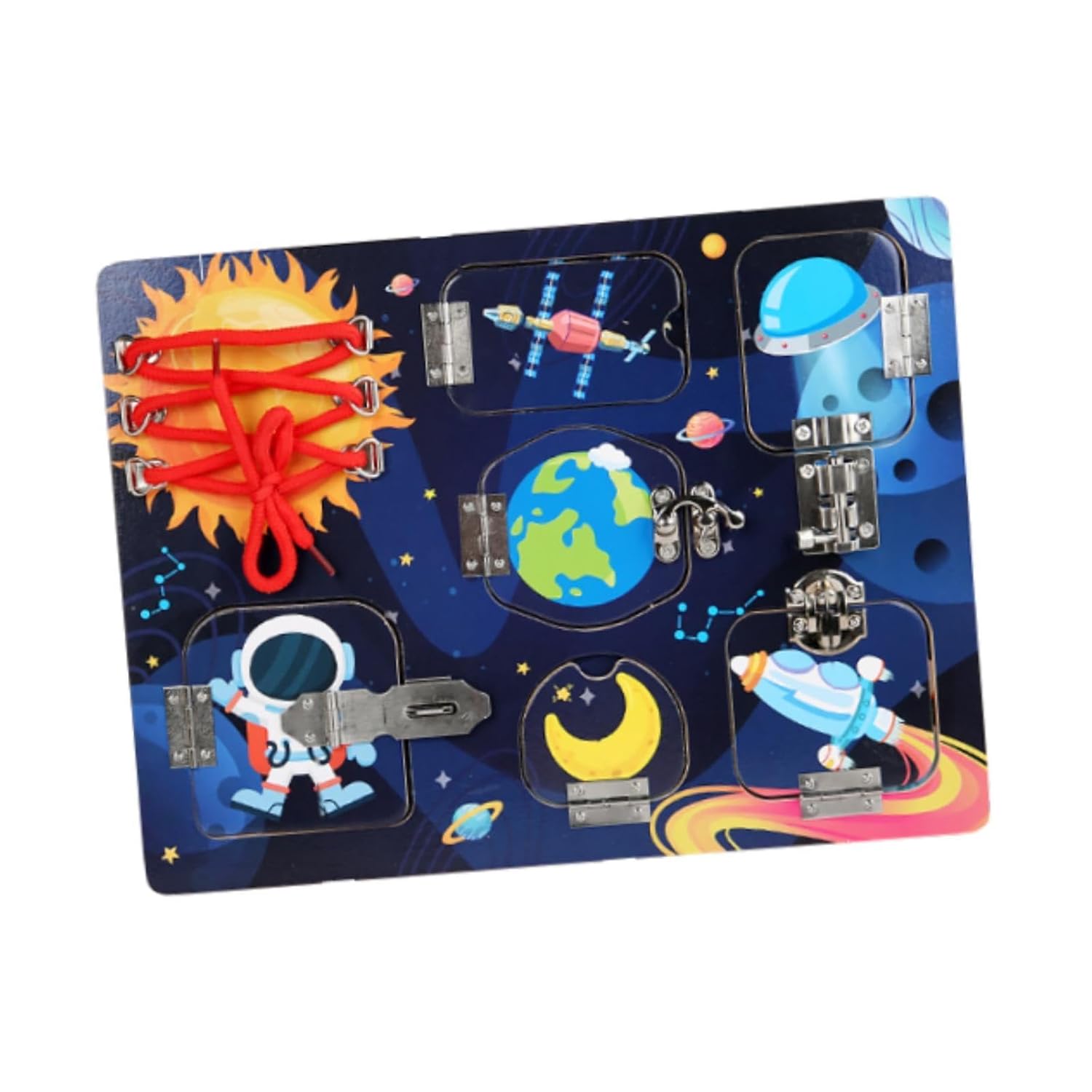 Click to see full view ATORSE Wood Busy Board Sensory Activity Board for Boys Girls Children Birthday Gift Space