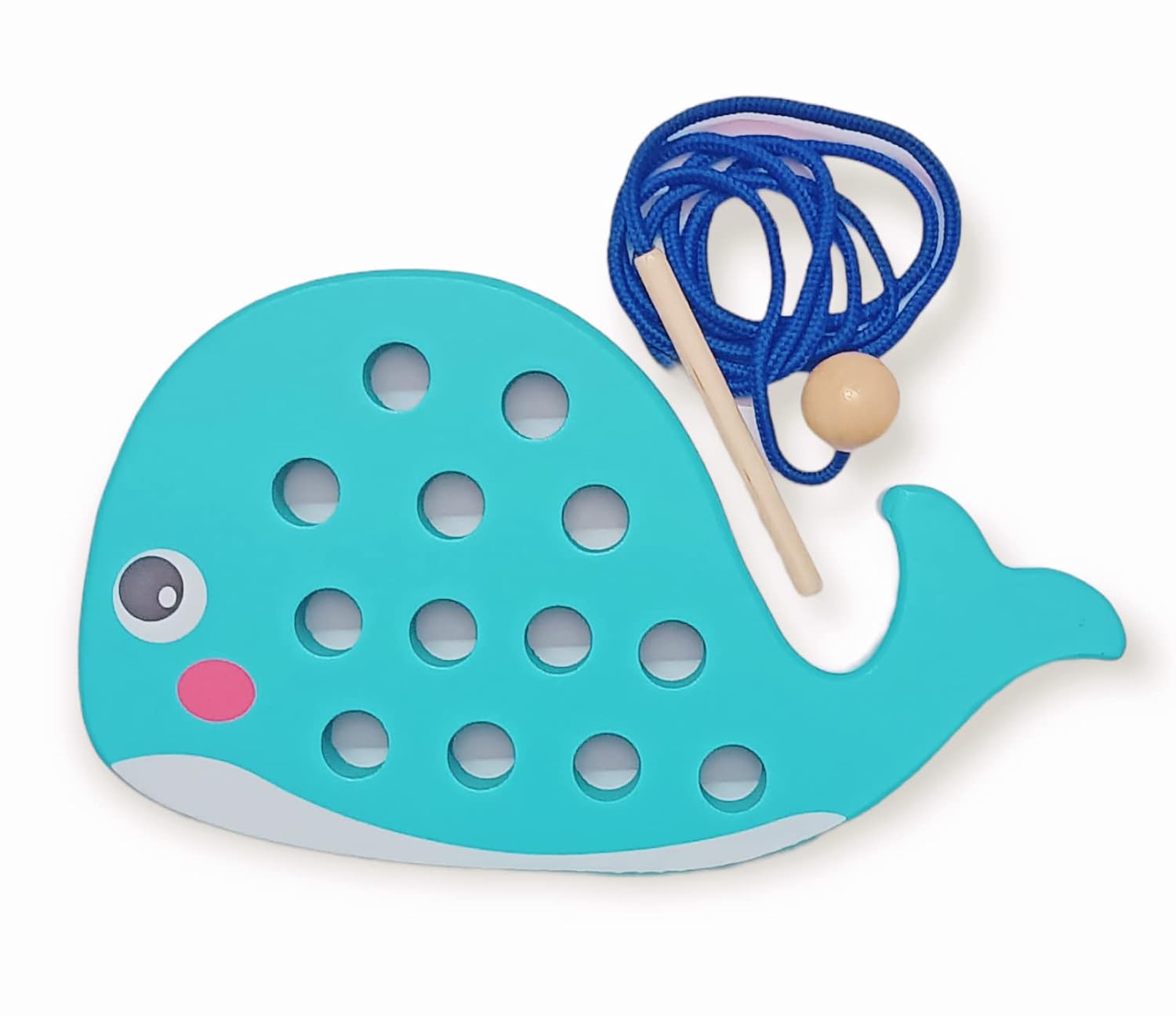 First Generation Wooden Lacing Blue Whale Threading Toys for 2 3 4 5 Years Old Toddlers Baby Kids Boys.