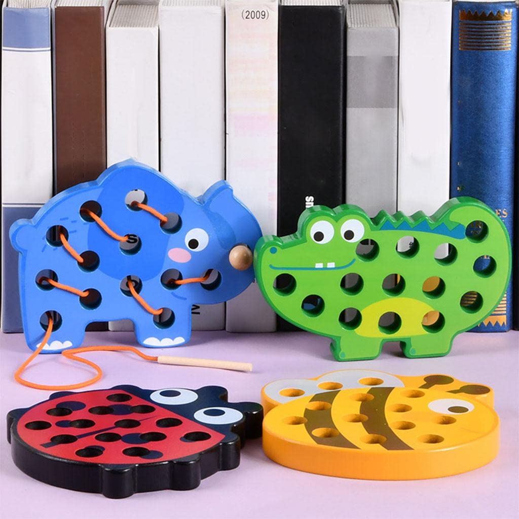 ATORSE Wooden Lacing Threading Toys for Kindergarten Fine Motor Skill Preschoolers Elephant