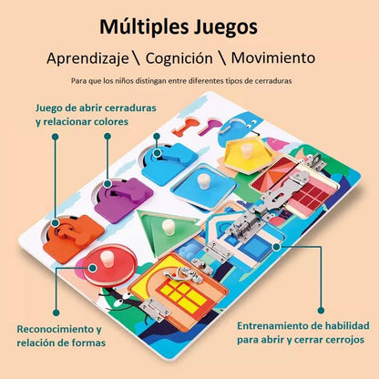 Dear Mia Little Liz | Montessori Busy Board Tablero de Puertas con Cerradura Figura | Estimulación temprana | Entrenar Motricidad Fina | Coordinación Ojo-Mano | Niños Infantil