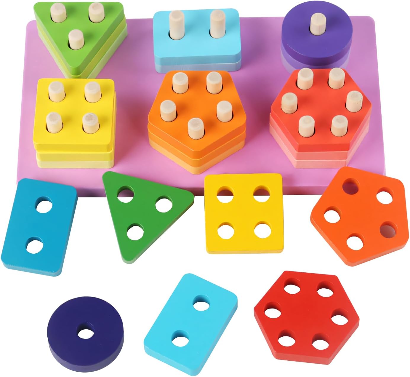 Bloques de construcción de madera y seis juegos de columnas - 60A